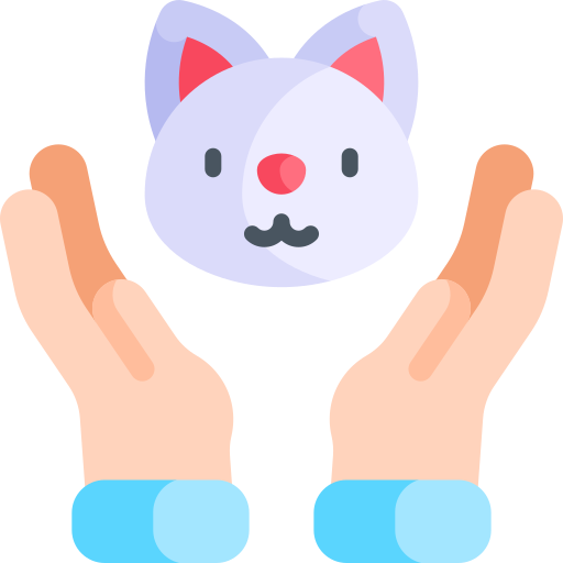 Compassionate pet care icon for cat and dog veterinary services, San Diego, CA Illustrated icon of two hands gently holding a cat, representing compassionate pet care and veterinary services in San Diego, CA