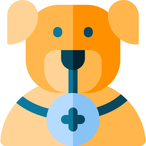 Dog veterinary care icon for surgical and emergency services, PETSURG and ER4PETS, San Diego, CA Illustrated icon of a dog wearing a veterinary stethoscope, representing surgical and emergency dog care services in San Diego, CA